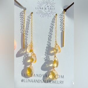 Stunning Citrine Earrings Threader Earrings Gemstone Jewelry Non-tarnish Gold